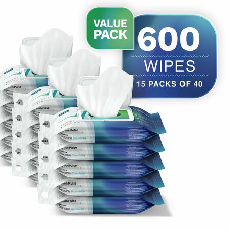 FIFTHPULSE Premoisten Disposable Washcloths, Alcohol Free, Aloe and Lanolin, 15/40 Pack Wipes 600 Wipes, 600PK FMN100672